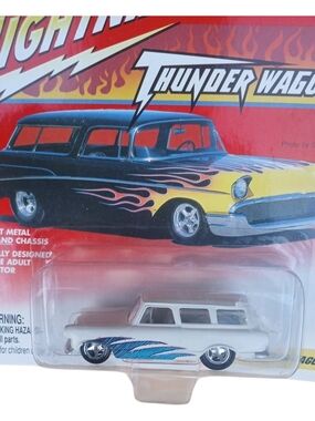 Thunder Wagon White Die-Cast Station Wagon Toy with Blue Accent